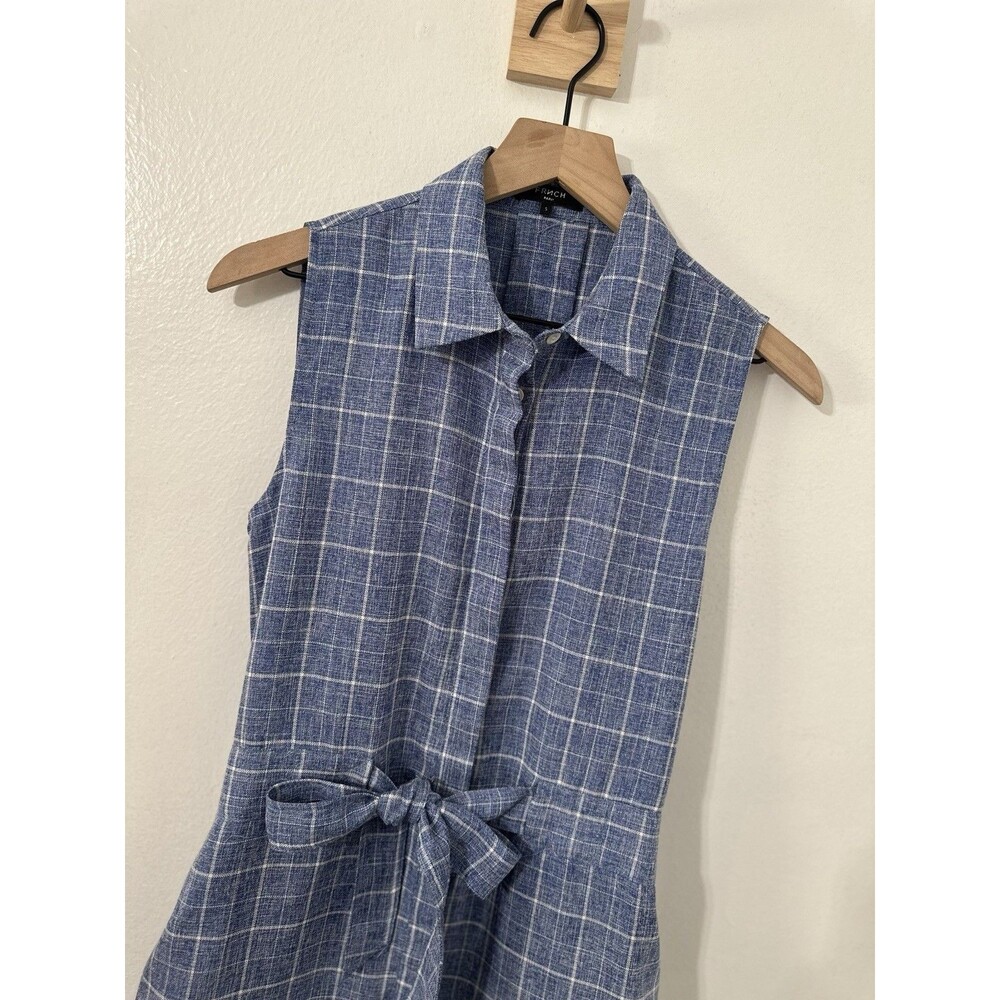 FRNCH Paris Sleeveless Windowpane Button Front Open Back Small Collared - Picture 2 of 6